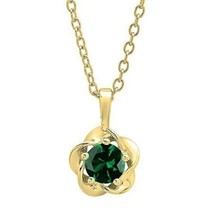 5mm Brilliant Cut Solitaire Emerald Flower Pendant Chain 14K Yellow Gold Plated - £48.59 GBP