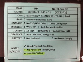 HP EliteBook 840-G1 *Unresponsive* i5 - No OS/HDD/RAM/BATT &amp; CHRG - $38.48