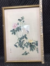 Estate Find Chinese Painting on Silk? of Flowers And Butterfly 17.5”x25” Signed - £35.20 GBP