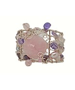 Cuff Bracelet Gemstone – Handmade Jewelry - Silver plated Wire - £33.61 GBP