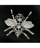 Bee Lapel Pin Brooch Silver Tone Black Clear Red Rhinestone 5.8g Insect - $14.99