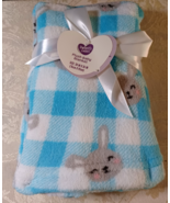 New Parents Choice Plush Blue Plaid Bunny Baby Blanket 30x36 Lightweight - $11.88