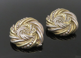 JE ISRAEL 925 Silver - Vintage 2 Tone Sculpted Non Pierce Drop Earrings - EG5660 - £91.75 GBP