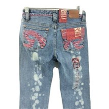 Request Junior&#39;s Crop Jeans Stonewashed Blue Pink Embroidery Size 25 x 24&quot; - £18.82 GBP