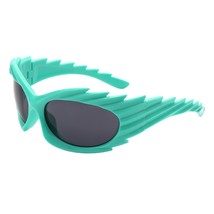 Ridged Spiked Sunglasses Oval Wrap Around Oversized Spiky Frame UV400 - £11.21 GBP