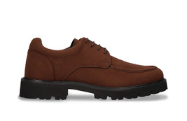 Men vegan derby shoes on brown Microsuede casual minimalist ridged rubbe... - $141.86