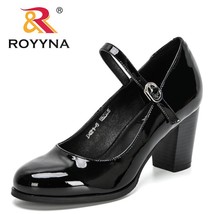 ROYYNA 2021 Full Graine Leather Shoes Women Patent Genuine Leather Pumps Female  - £67.13 GBP