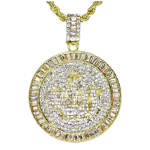 Iced Allah Round CZ Pendant 14k Gold Plated 24&quot; Rope Necklace Mens Jewelry - £7.24 GBP