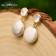 Silver 925 Round Natural Baroque Fresh Water Pearls Shell Dangle  Earrings For W - £37.55 GBP