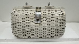 VNTG Macy’s wicker White mini bag with lucite handle made in British Hon... - £63.12 GBP