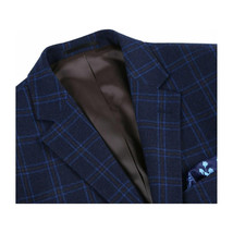 Men's Soft Wool Cashmere Sport Coat English Plaid Window Pane 556-11 Navy Renoir image 8