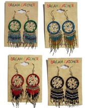 6 Pair Asst Color Dream Catcher Earrings W Seed Beads Surgical Steel Ladies - £19.24 GBP