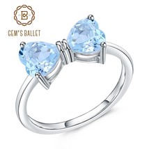 GEM&#39;S BALLET 1.91Ct Natural Sky Blue Topaz Heart Ring 925 Sterling Silver Bow Kn - £24.44 GBP