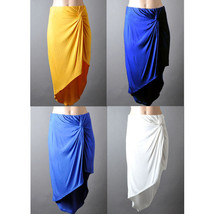 Womens Stretch Pleated Casual Draped Sexy High Front Slit Asymmetric Ski... - $13.70 CAD