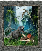 36.5&quot; X 44&quot; Panel Dinosaurs Jurassic T-Rex Animals Cotton Fabric Panel D678.80 - £11.26 GBP