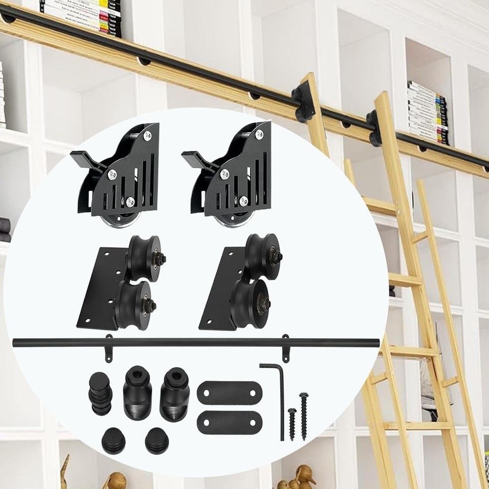 10FT Home Office Sliding Library Ladder Hardware,Bottom Wheel with Brake... - $129.95