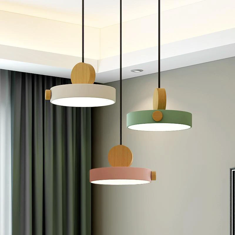 Nordic LED Pendant Light Minimalist Wooden Macaron Indoor Decorative Lig... - $38.38+