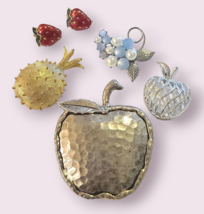 Vintage Brooches Pin Earrings Huge Lot of 5 Fruit Apple Strawberry Grape... - £13.36 GBP