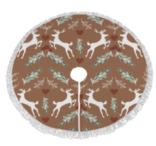 Christmas Tree Skirt With White Tassel Border: Reindeer Pattern - £23.97 GBP