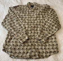 Vintage 90s Shirt Mens Large Tan Leaves Art Long Sleeve Hipster Grunge - £18.16 GBP