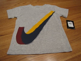 Boy&#39;s Nike BIG logo t shirt 6 grey T shirt NEW NWT kids TEE swoosh Gray - £8.92 GBP