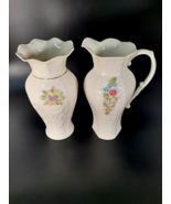 Vintage Belleck Porcelain Pitcher and Vase, Lot of Two, Floral Decoratio... - £55.24 GBP