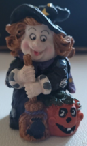 Halloween Ceramic Figurine Witch Fall Decoration Pumpkin Broom Tabletop ... - $13.99