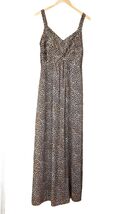 Leopard Print Maxi Dress Womens Size 12 V Neck Pin Tuck Chest Lined Side... - $21.29