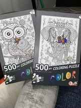 500 Piece 2 pack Coloring Jigsaw Puzzle Elefante/Owls w 6 pens ea. 8 year+ - £29.94 GBP