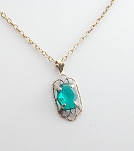 Art Deco Gold Filled Green Stone Necklace 18.5&quot; - £23.62 GBP