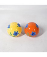 Blue Flower Floral Salt &amp; Pepper Shakers 3&quot; Cadeaux Ceramic Orange Yellow - $18.70