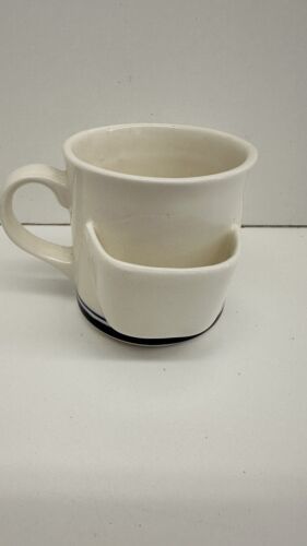 Vintage Restaurant Ware 8oz Tea Cup Mug with  Bag  Holder White w/ Blue ... - $9.22
