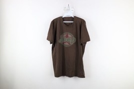 Vintage Y2K 2002 Jeep Mens Large Thrashed Spell Out Short Sleeve T-Shirt Brown - £30.92 GBP