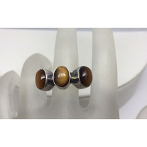 Sterling Silver With 3 Tiger&#39;s Eye Cabochons Ring Size 8.5 Sky - $48.91