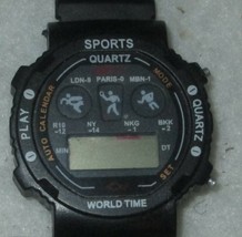 Sports World Time GMT O Digital Watch Auto Calendar Black Buckle Band  - $35.30 CAD