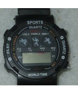 Sports World Time GMT O Digital Watch Auto Calendar Black Buckle Band  - $25.78