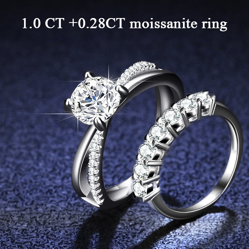1CT Moissanite Ring Pass Diamond Detector Engagement Bands Rings Platinum Plated - £56.87 GBP