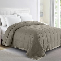 Vintage Khaki Soft Lightweight Down Blanket with Satin Trim for Bed 100% Cotton, - £87.12 GBP