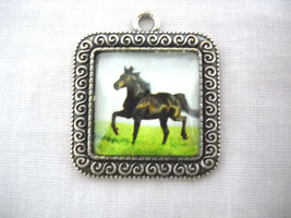 Equine Beauty Stallion Horse Glass Cabochon Square Alloy Base Pendant Necklace - £6.79 GBP