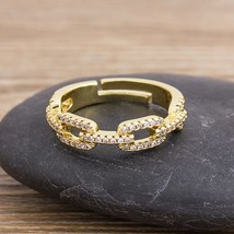 Fashion Geometric Gold Rings Crystal CZ Stone Copper Adjustable Open Charm Rings - £7.36 GBP