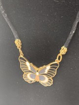 Vintage Monarch Butterfly Pendant Necklace With Adjustable Black Velvet Chord - £3.91 GBP