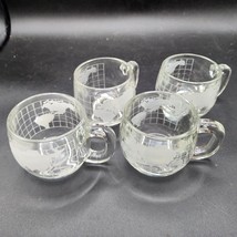 Vintage Nestle Nescafe World Globe Frosted Glass Coffee Mugs Cups - Set Of 4 - £12.65 GBP