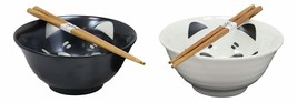 Ebros Made In Japan Black And White Lucky Meow Cats Bowl Set of 2 With Chopstick - £24.04 GBP