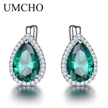 Green Emerald Gemstone Clip Earrings 925 Sterling Silver Earrings For Women New  - £30.43 GBP