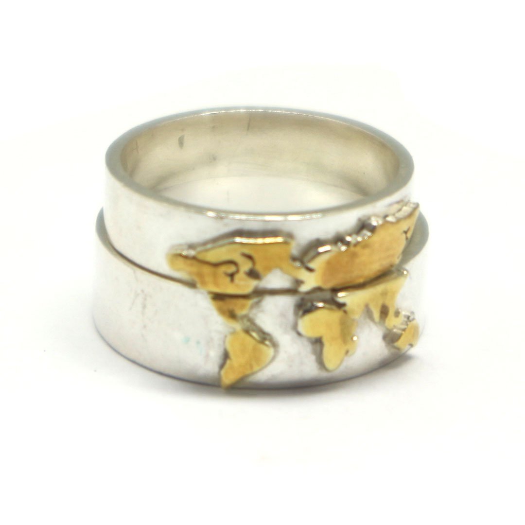 Gold Over Silver World Map Ring - £86.74 GBP