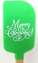 Merry Christmas Green Spatula Silicone White Wood Handle 8 3/4&quot; Kitchen ... - £7.72 GBP