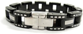 8&quot; Men Bracelet Black Silver Tone Big Link Stainless Steel Costume Easy Open - £16.72 GBP