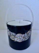 Vintage Georges Briard Seashells Shiny Patent Ice Bucket Lucite Handle Black - $45.00