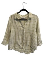 HABITAT Clothes Womens Button Up Linen Shirt Green White Striped Lagenlook Sz S - £21.99 GBP