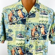 Paradise Shores Aloha Hawaiian Large Shirt Parrots Woody SurfBoard Tiki Hut - £31.35 GBP